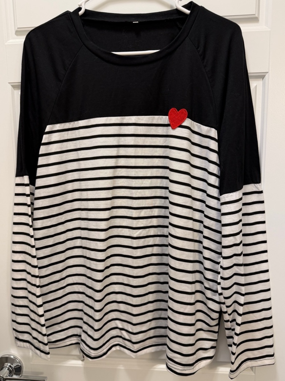 SHEIN Women’s XXL Striped Top Red Heart Patch Long Sleeve Colorblock Shirt